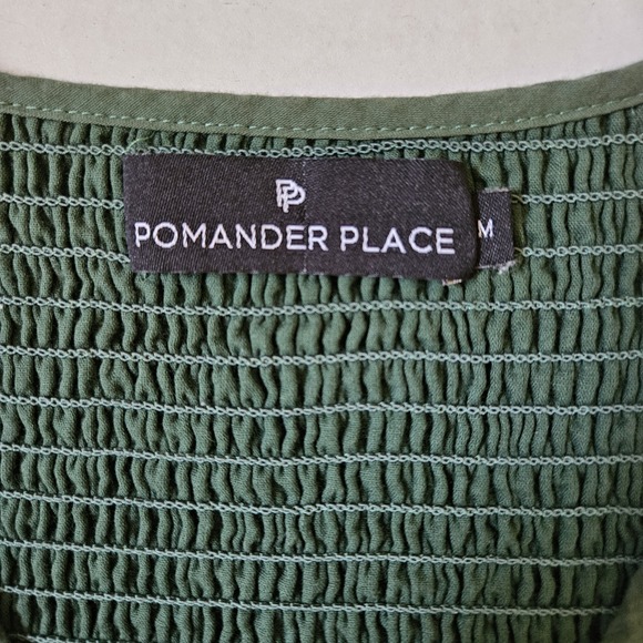 Pomander Place Dress sz M Ceci Smocked Long Sleeve Green Tiered Cotton Mini Boho - Picture 4 of 16